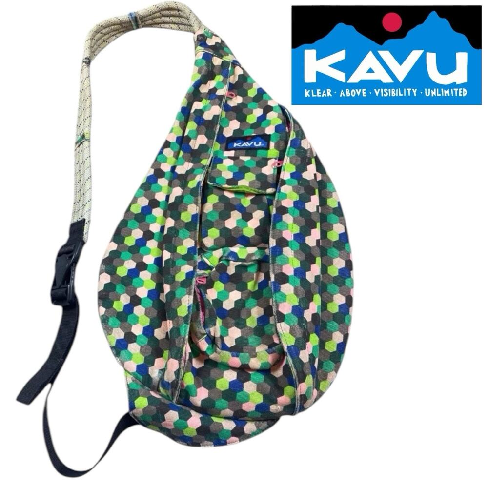 KAVU Original Rope Sling Bag octagon Multicolor Crossbody Backpack Boho